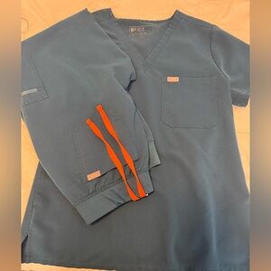 Figs harbor Dark Blue Joggers with Bright Orange Details medium